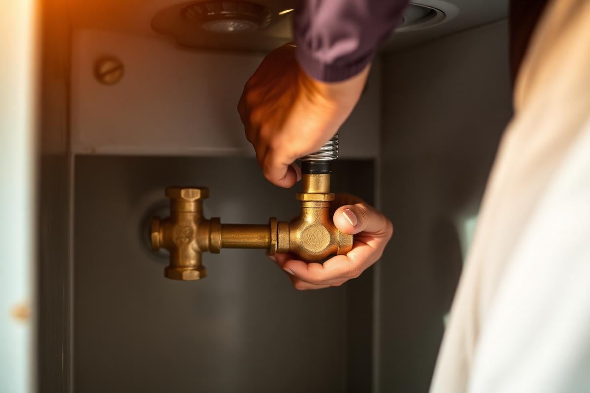 Verified plumber working on a brass pipe fitting in a Lahore home kitchen